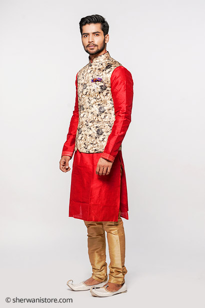 Kurta And Churidar Pajama with Jacket Men Banarasi And Dupion Silk Fabric