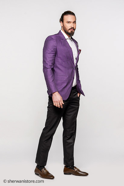 Party Blazer with Trouser Purple Polyester and Viscose Fabric