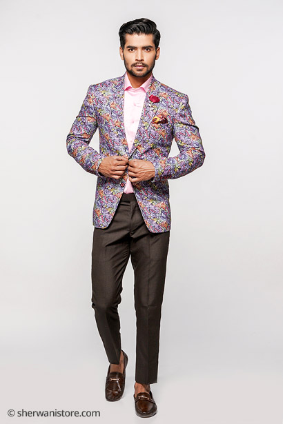 Party Blazer with Trouser Multicolor Linen Fabric